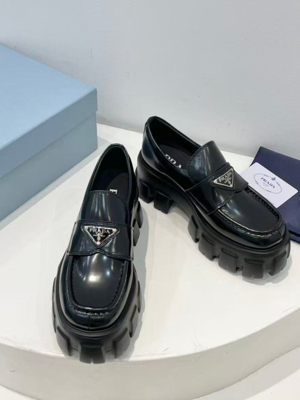 Prada Black Monolith Chunky Lug‑Sole Loafers Triangle Logo - Picture 3 of 9